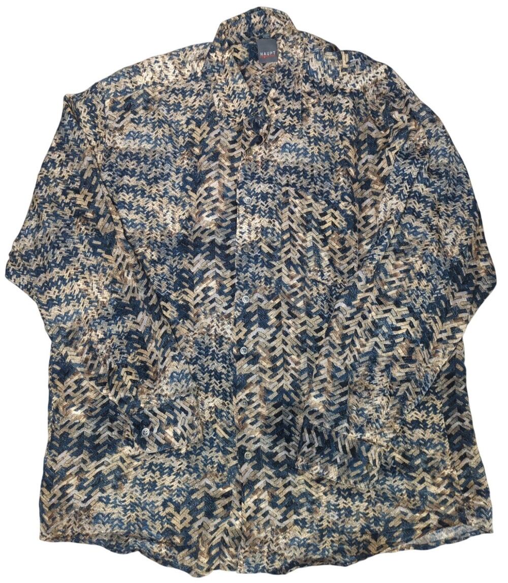 Haupt Shirt XL 17.5 Abstract Pattern Long Sleeve Button Front Made in Germany